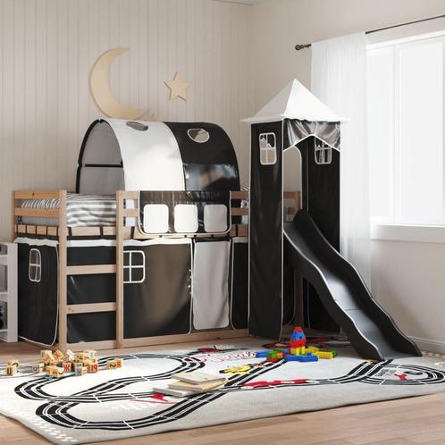 vidaXL Stapelbed met glijbaan en gordijnen wit en zwart, Huis en Inrichting, Slaapkamer | Bedden, Nieuw, Verzenden