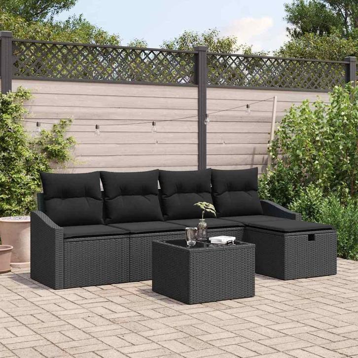 vidaXL Bankstel met kussen 6 pcs poly rattan, Tuin en Terras, Tuinsets en Loungesets, Nieuw, Verzenden