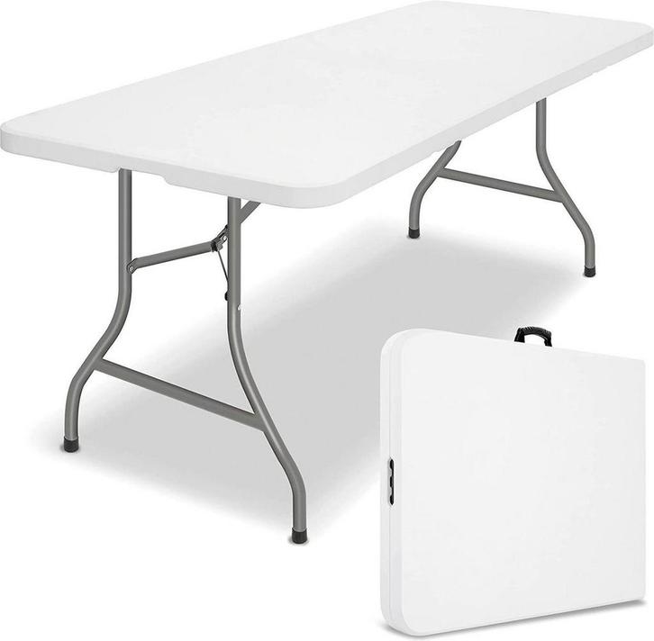 Tuintafel - wit - 180x75 cm - inklapbaar - kunststof met, Jardin & Terrasse, Ensembles de jardin, Envoi