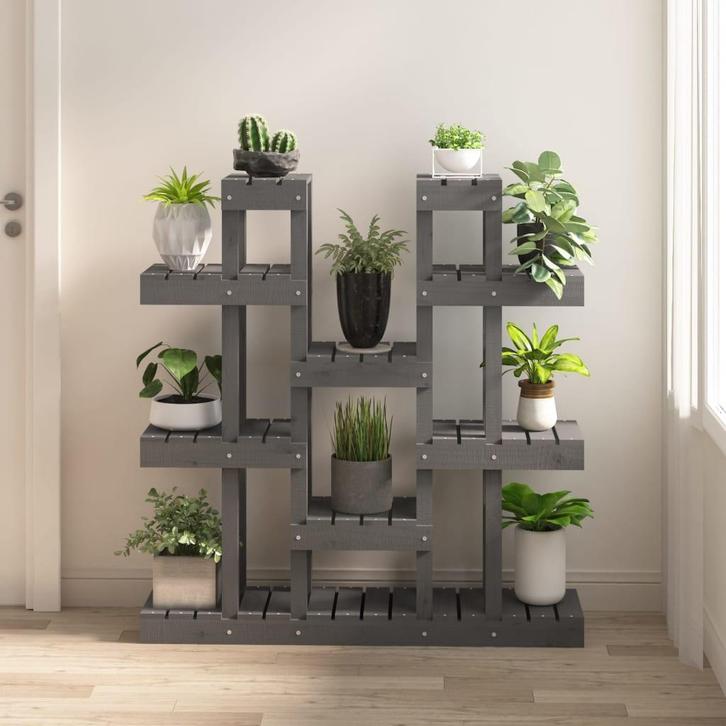 vidaXL Plantenstandaard grijs 104,5x25x109,5 cm massief, Tuin en Terras, Bloembakken en Plantenbakken, Nieuw, Verzenden