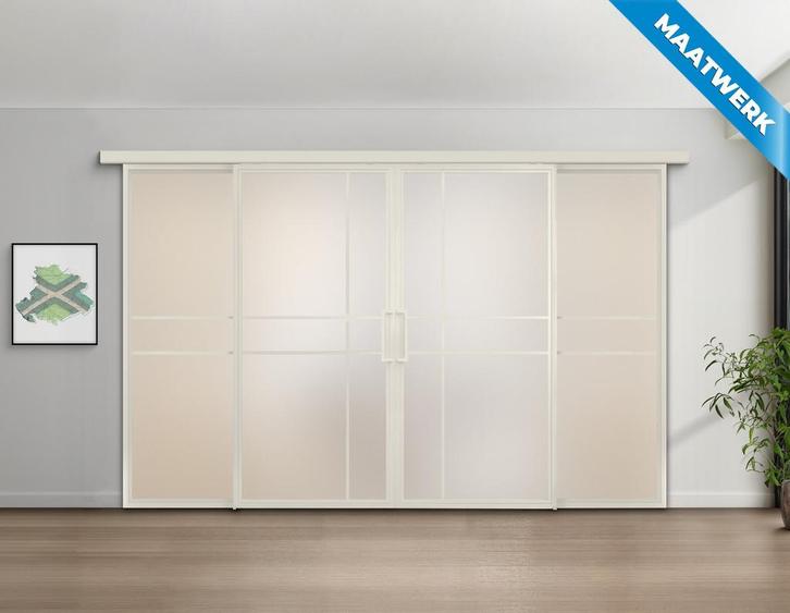 Dubbele stalen Schuifdeuren met koofsysteem en glaspanelen 6, Doe-het-zelf en Bouw, Raamkozijnen en Schuifdeuren, Nieuw, Inclusief glas