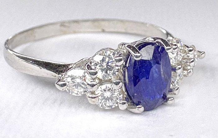 Zonder Minimumprijs - Ring - 18 karaat Witgoud Saffier -, Handtassen en Accessoires, Ringen