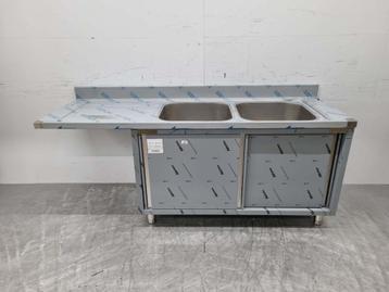 RVS Spoeltafel dubbele spoelbakken 2 schuifdeuren, Ophalen of Verzenden