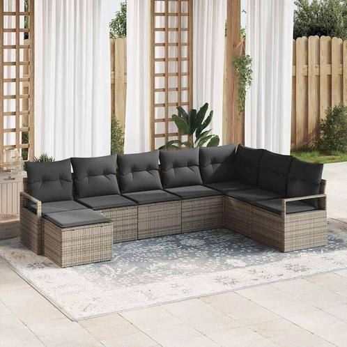 vidaXL Tuinbank Set 8 pcs Grijs Poly rattan, Tuin en Terras, Tuinsets en Loungesets, Nieuw, Verzenden
