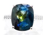 Ring - 18 karaat Witgoud, Safier PARTI-KLEUR JEHEAT 4,13ct, Handtassen en Accessoires, Ringen, Nieuw