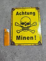 Pas op mijnen! - World War II - Emaille plaat - Emaille,, Antiek en Kunst