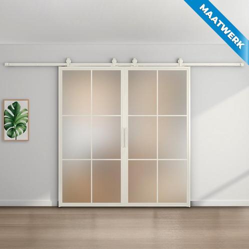 Dubbele stalen Schuifdeuren 6 Vlaks Wit Maatwerk Mat glas, Doe-het-zelf en Bouw, Raamkozijnen en Schuifdeuren, Nieuw, Inclusief glas
