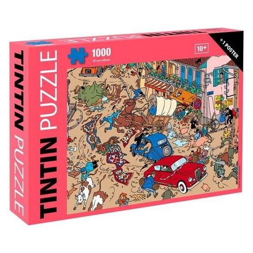 Kuifje Ongeval op het Plein Puzzel + Poster (1000 stukken), Verzamelen, Stripfiguren, Ophalen of Verzenden