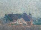 École belge (XX) - Dorp in Vlaanderen - Pointillisme -, Antiek en Kunst