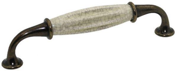 Greep Porselein craquelé en brons 128 mm, Doe-het-zelf en Bouw, Hang- en Sluitwerk, Klink of Kruk, Nieuw, Overige materialen