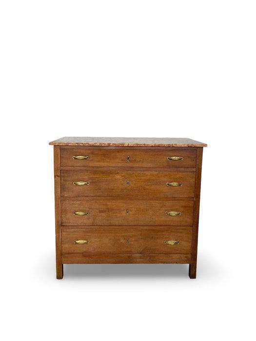 Commode - Noyer, Bois, Laiton, Marbre, Antiek en Kunst, Kunst | Designobjecten