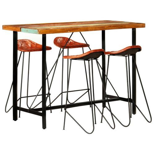 vidaXL 5-delige Barset massief gerecycled hout en echt leer, Huis en Inrichting, Complete eetkamers, Nieuw, Verzenden