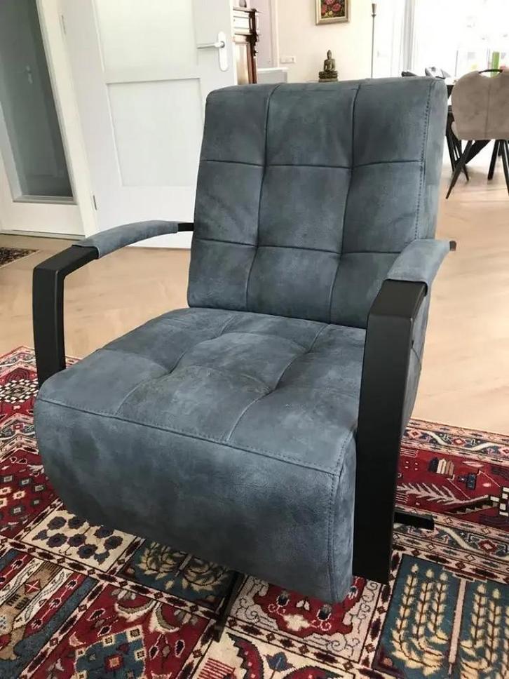 Leren draaifauteuil met stalen frame en stervoet - blauw, Huis en Inrichting, Fauteuils, Nieuw, Ophalen of Verzenden