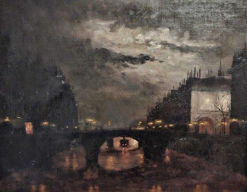 Josep Vidal (1876-1950) - Vista nocturna de París, Antiek en Kunst, Kunst | Schilderijen | Klassiek