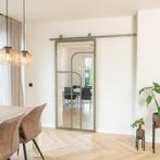 Stalen Schuifdeur - Olijfgroen - 4 Vlaks rond - Helder glas, Doe-het-zelf en Bouw, Raamkozijnen en Schuifdeuren, 75 tot 150 cm