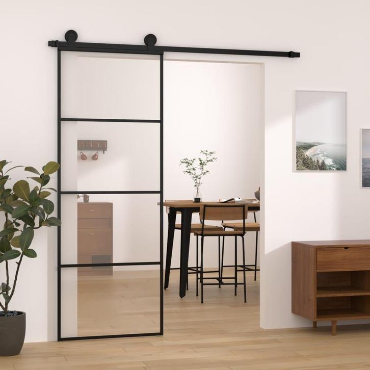 vidaXL Schuifdeur met beslag 76x205 cm ESG-glas en aluminium, Doe-het-zelf en Bouw, Deuren en Vliegenramen, Nieuw, Verzenden