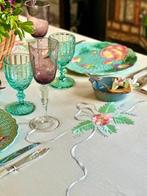 Nappe en lin pur pour douze invités, 24 serviettes, brodées, Antiquités & Art