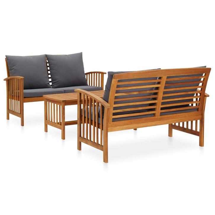 vidaXL 3-delige Loungeset met kussens massief acaciahout, Tuin en Terras, Tuinsets en Loungesets, Loungeset, Nieuw, Verzenden