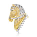 Broche - 18 carats Or jaune, Platine - 4.21ct. tw. Onyx -