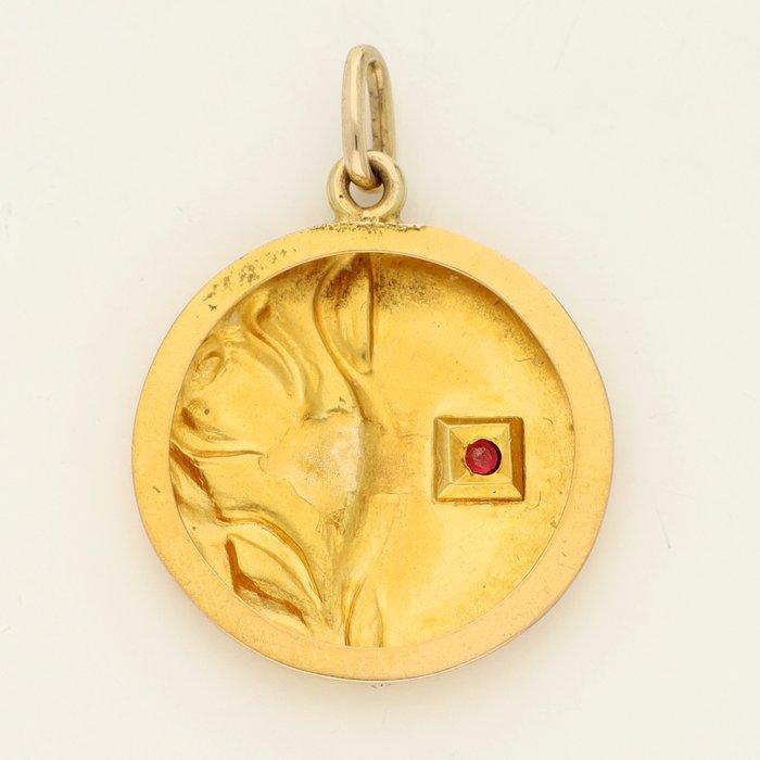 Hanger - 18 karaat Geel goud - 0.04ct. tw. Granaat, Handtassen en Accessoires, Antieke sieraden