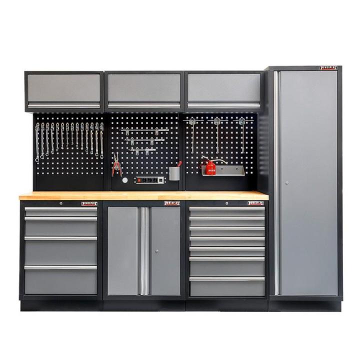 Werkbank set met hoge kast, gereedschapswand matzwart, 3 x, Doe-het-zelf en Bouw, Werkbanken, Ophalen of Verzenden