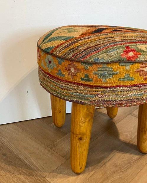 Pouf - Bois, Laine, Antiek en Kunst, Curiosa en Brocante