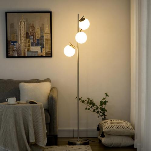 Staande lamp - ModernLife - 3 lampenkappen - glas, Huis en Inrichting, Lampen | Vloerlampen, Nieuw, Stof, Ophalen of Verzenden