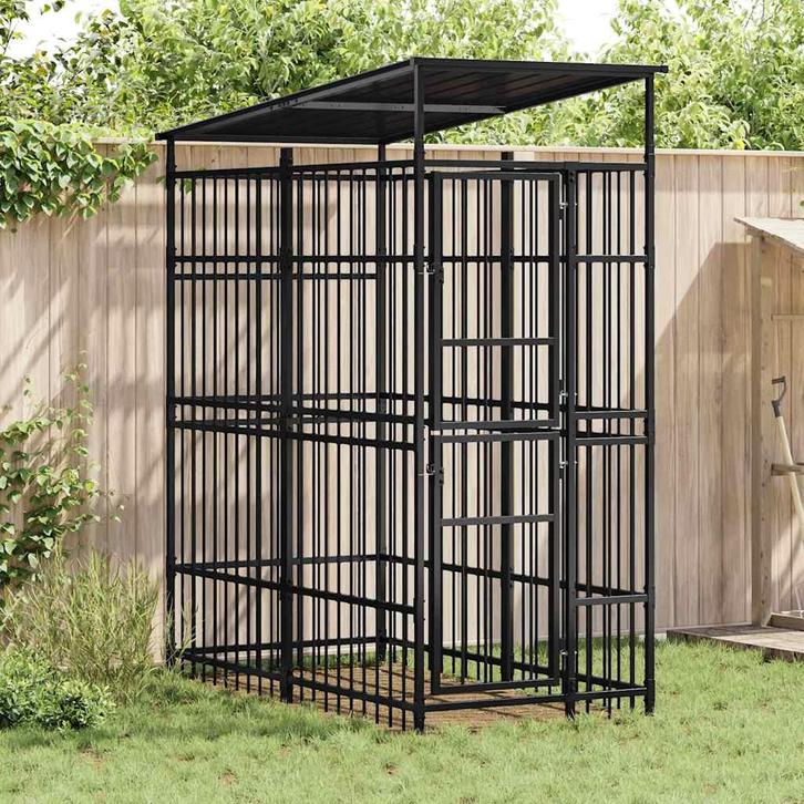 vidaXL Hondenkennel met dak 1,84 m² staal, Dieren en Toebehoren, Hondenbenches, Nieuw, Verzenden