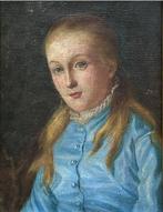 English school (XIX) - Portrait of a young girl in a blue, Antiek en Kunst, Kunst | Schilderijen | Klassiek