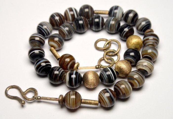 925 Zilver - Botswana koffiegestreepte agaat - Halsketting, Collections, Minéraux & Fossiles