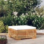 vidaXL Voetensteun met crèmekleurig kussen massief teakhout, Tuin en Terras, Tuinsets en Loungesets, Verzenden, Nieuw