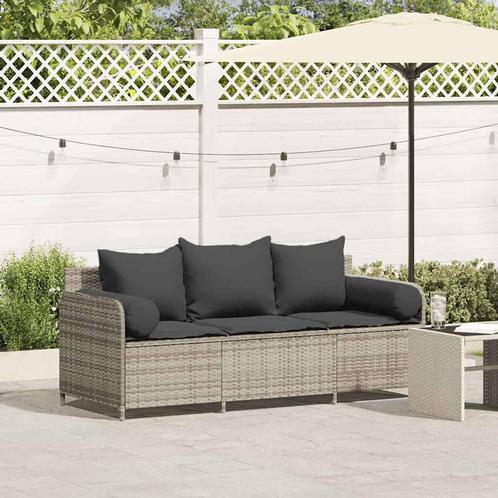 vidaXL Tuinbank 3-zits met kussens poly rattan lichtgrijs, Tuin en Terras, Tuinsets en Loungesets, Nieuw, Verzenden