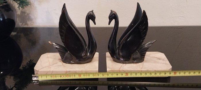 Boekensteunen (2) - zwanen - Marmer, Zinklegering, Antiek en Kunst, Curiosa en Brocante
