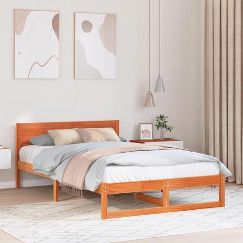 vidaXL Bedframe met Hoofdbord Wengé Bruin 140x190 cm Massief, Huis en Inrichting, Slaapkamer | Bedden, Nieuw, Verzenden