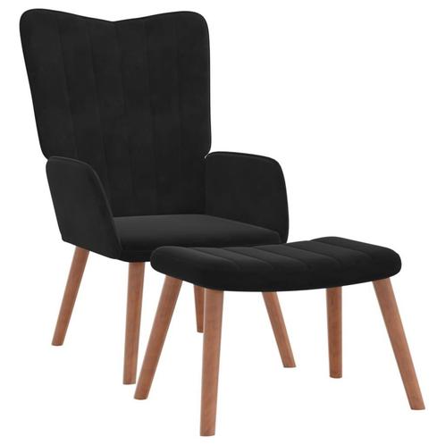 Relax! Zwarte Fluwelen Relaxstoel + Voetenbank: Startersp..., Huis en Inrichting, Fauteuils, 50 tot 75 cm, Minder dan 75 cm, Nieuw