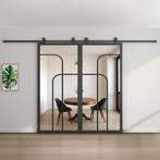 Dubbele stalen schuifdeur Zwart 4 Vlaks rond Helder glas, Bricolage & Construction, Châssis & Portes coulissantes