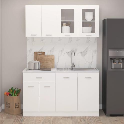 vidaXL 4-delige Keukenkastenset Lyon bewerkt hout wit, Huis en Inrichting, Kasten | Overige, Nieuw, Verzenden