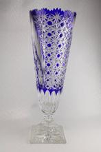 Vaas - H. 42 cm - Kristal - Cobalt blauw gesneden en