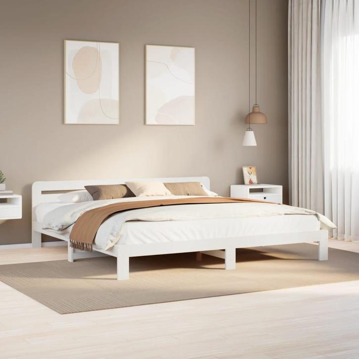 Wit Grenenhouten Bedframe | Tweede Kansje | OP = OP, Huis en Inrichting, Slaapkamer | Bedden, 180 cm, Overige maten, Wit, Nieuw