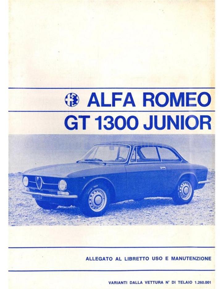 1971 ALFA ROMEO GT 1300 JUNIOR BIJLAGE INSTRUCTIEBOEK, Auto diversen, Handleidingen en Instructieboekjes
