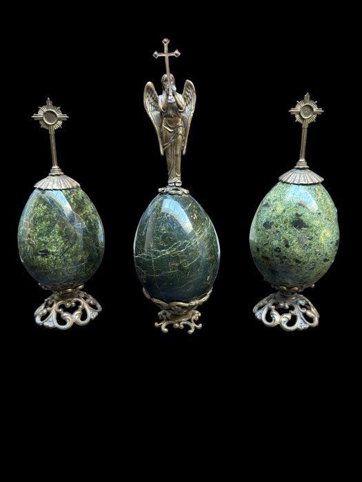 Set van 3 religieuze eieren - Steen, Metaal - 1960-1970, Antiquités & Art, Antiquités | Livres & Manuscrits