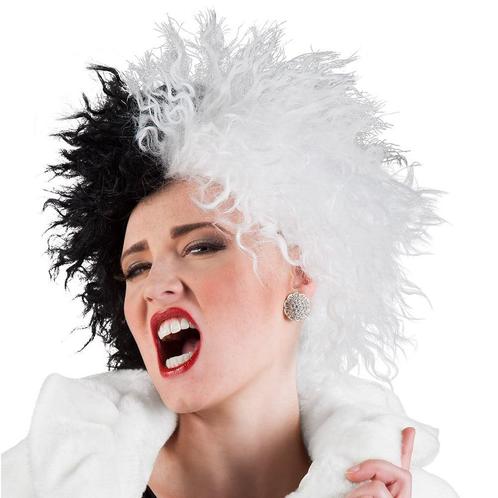 Cruella de Vil Pruik Zwart Wit, Hobby en Vrije tijd, Feestartikelen, Nieuw, Verzenden