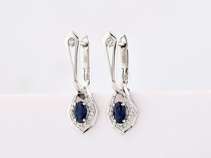Oorbellen - 14 karaat Witgoud - 0.78ct. tw. Saffier -, Handtassen en Accessoires, Oorbellen