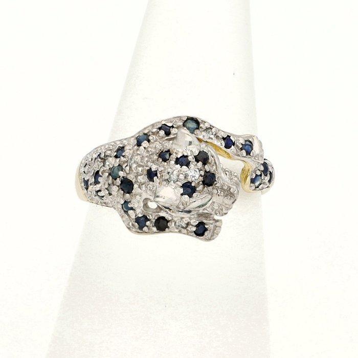 Ring - 8 karaat Geel goud, Witgoud - Diamant - Saffier /, Handtassen en Accessoires, Ringen