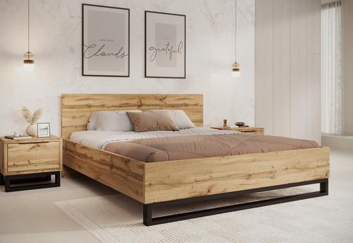 Tweepersoonsbed - Eiken Zwart - 180x200 cm | Zonder matras, Huis en Inrichting, Slaapkamer | Bedden, Nieuw, Verzenden