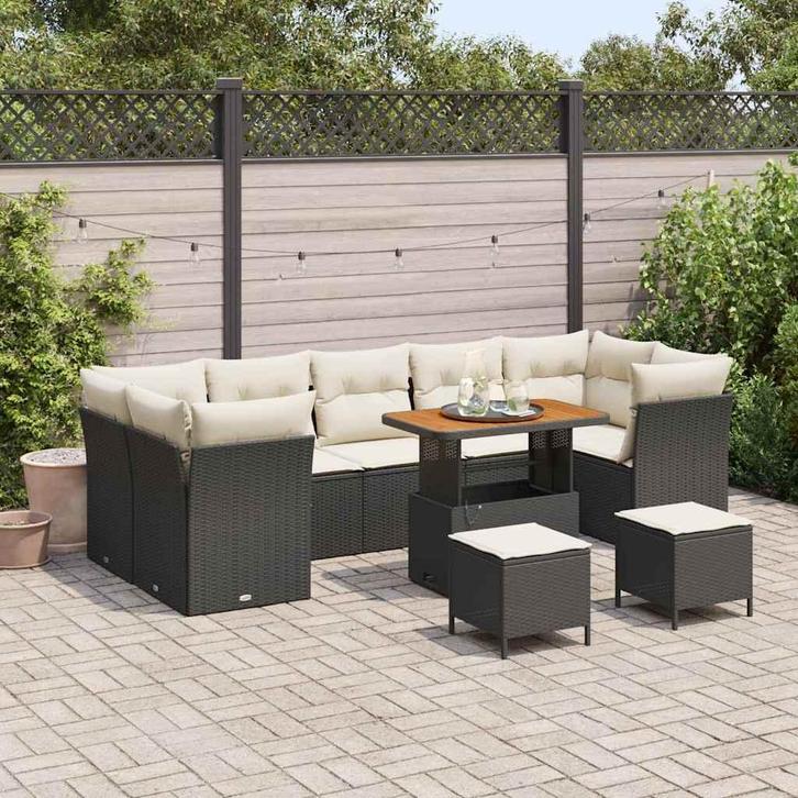 vidaXL Tuinbank Set met kussen met opslag 10 pcs Zwart en, Tuin en Terras, Tuinsets en Loungesets, Nieuw, Verzenden