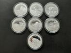 Ghana. 5 Cedis 2019/2022 Animals, 7x1 Oz (.999), Postzegels en Munten