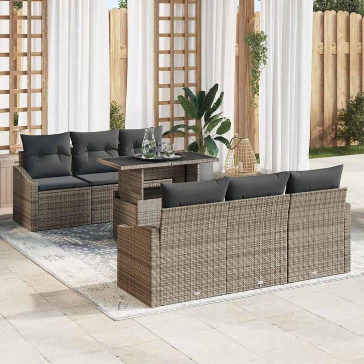 vidaXL Tuinbank Set met opslag met kussen 7 pcs Grijs poly, Tuin en Terras, Tuinsets en Loungesets, Nieuw, Verzenden