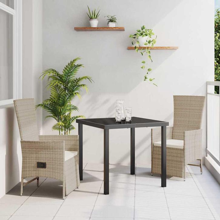 vidaXL Tuin Eettafel Set met kussen 3 pcs Beige poly rattan, Jardin & Terrasse, Ensembles de jardin, Envoi