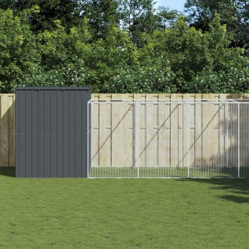 vidaXL Hondenhok met ren 214x1069x181 cm staal antraciet, Dieren en Toebehoren, Hondenhokken, Nieuw, Verzenden